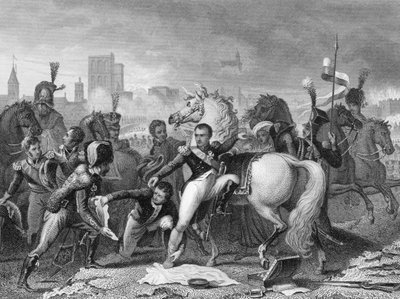 1809年にバイエルン州ラティスボン（レーゲンスブルク）への攻撃で負傷したナポレオン 作： English School